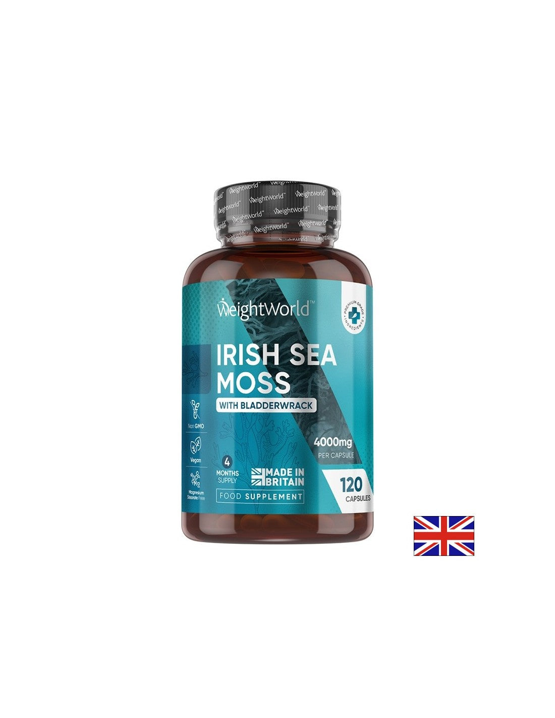 Irish sea moss 4000mg + Фукус (кафяви водорасли) 639mg – Детокс, храносмилане и метаболитен баланс, 120 капсули