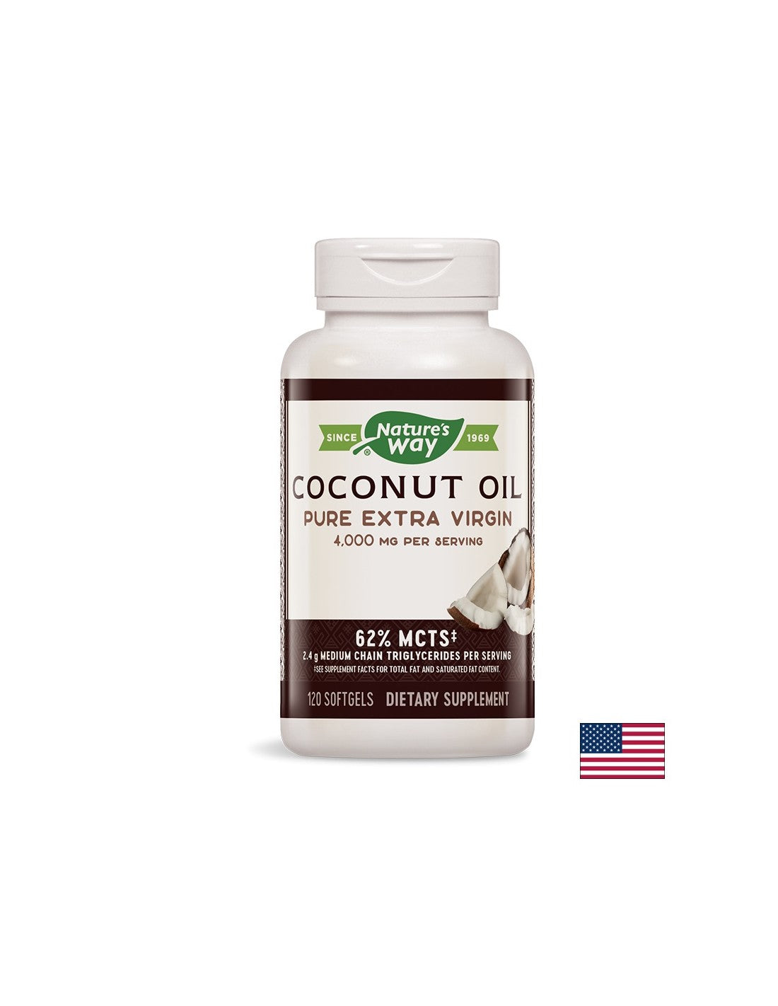 Coconut Oil 62% MCTs / Кокосово масло оргáник 1000mg 120 софтгел капсули