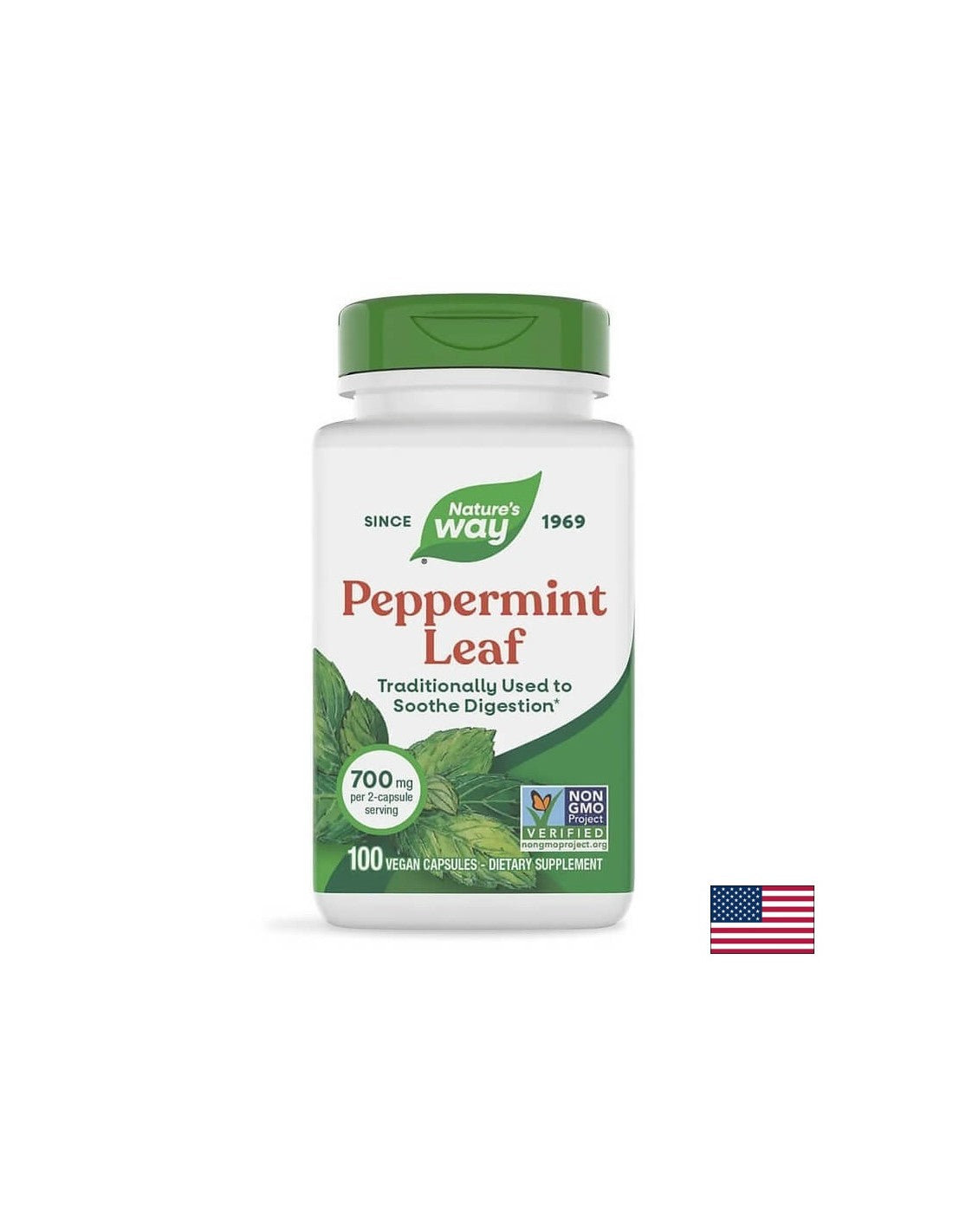Peppermint Leaf - Мента (лист) – за успокояване на раздразненото дебело черво 350mg, 100 капсули