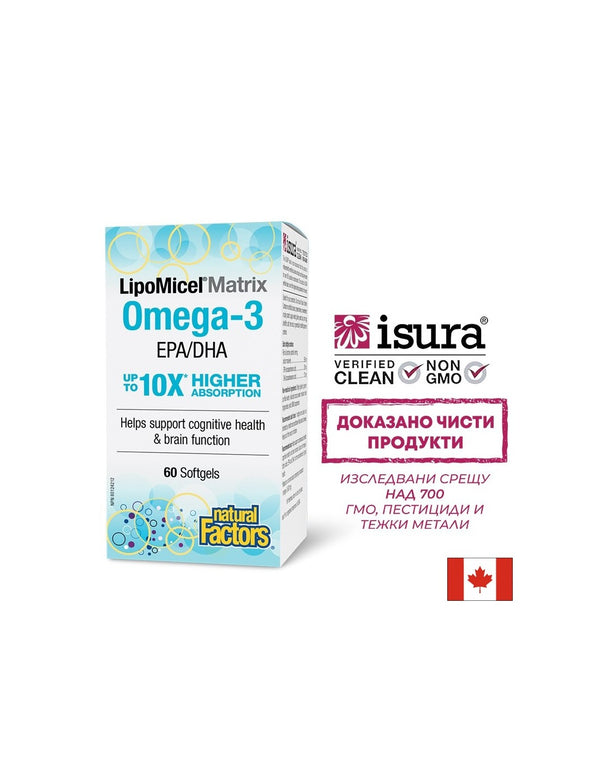 Омега-3, Omega LipoMicel Matri 585mg, EPA 200mg, DHA 133mg, 60 софтгел капсули