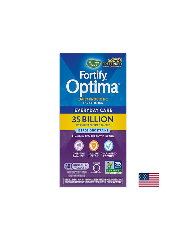 Fortify Optima Daily Probiotic + Prebiotic - Фортифай пробиотик + пребиотици, 35 милиарда активни пробиотици, 60 капсули