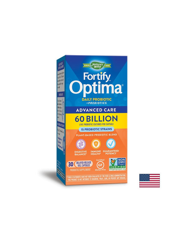 Fortify Optima Advanced Care Probiotic - Фортифай - Оптима пробиотик + пребиотици, 60 милиарда активни пробиотици, 30 капсули