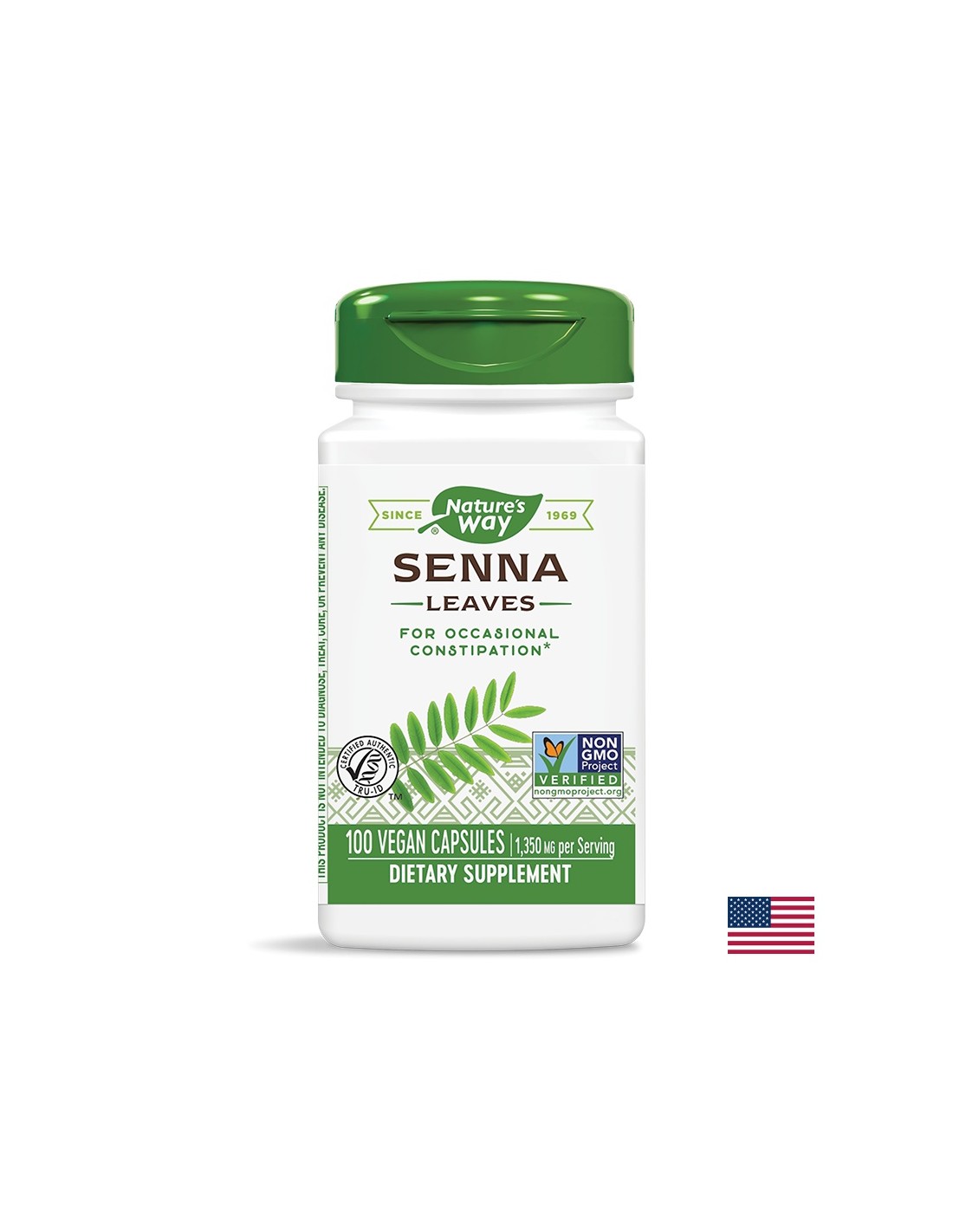 Senna Leaf - Сена (лист) - срещу запек, 450mg, 100 капсули