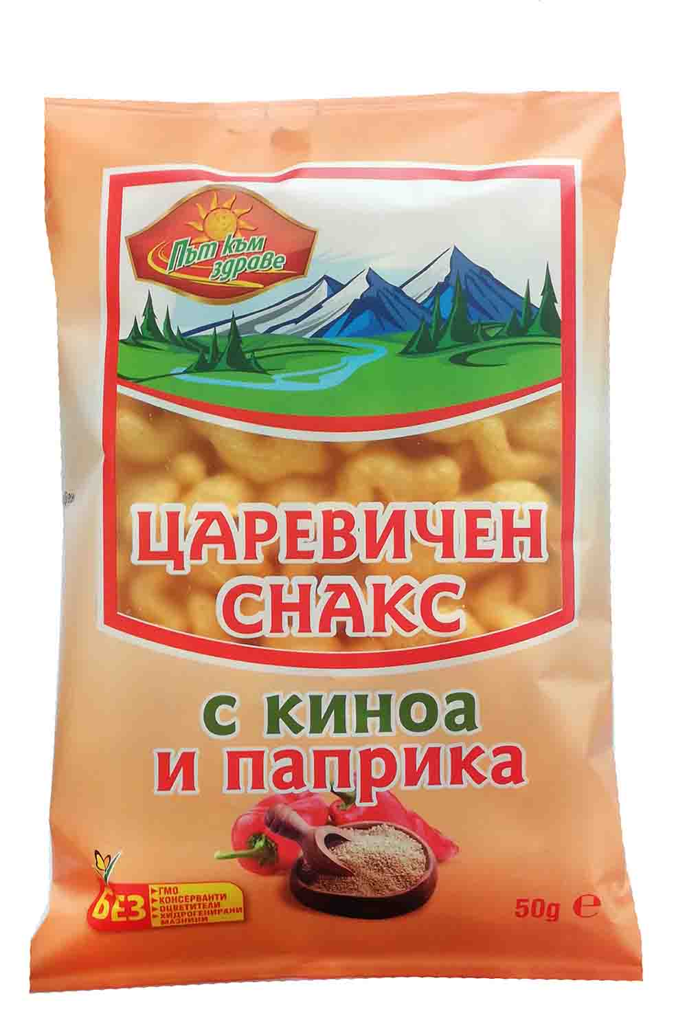 СНАКС ЦАРЕВИЧЕН С КИНОА, КОКОСОВО МАСЛО И ПАПРИКА 50Г